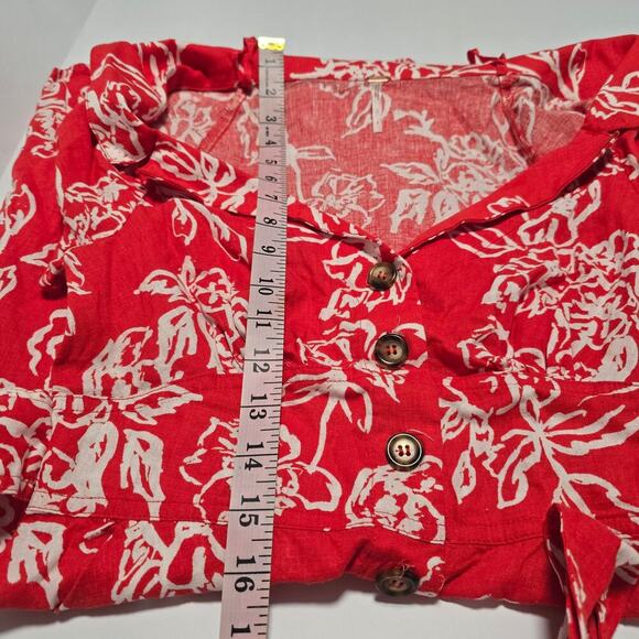 Free People a thing called love mini dress Linen Blend Florral Red Coral Size 4 - Picture 10 of 10